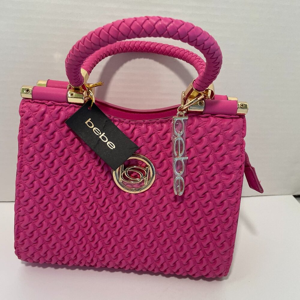 bebe Erika Mini Shopper Fuchsia Pink Satchel Top Handle Gold Bag NWT